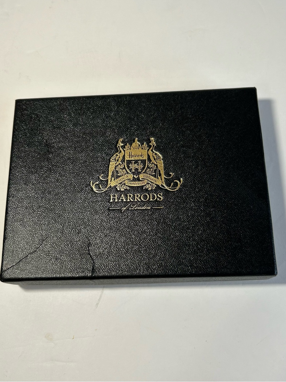 Harrods of London Green Leather Passport Holder Gold Logo with Original Box